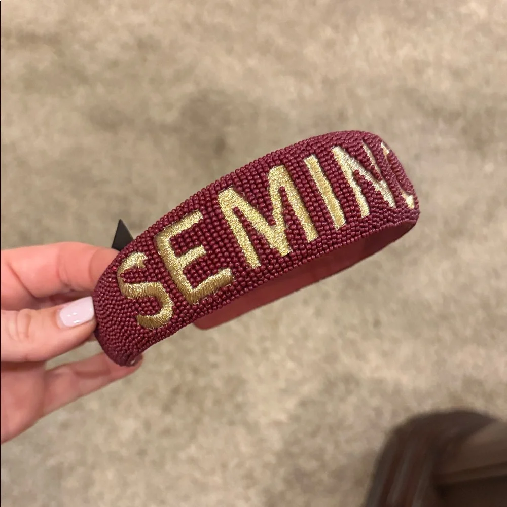 Beaded Maroon Florida State Statement Headband with Gold Lettering